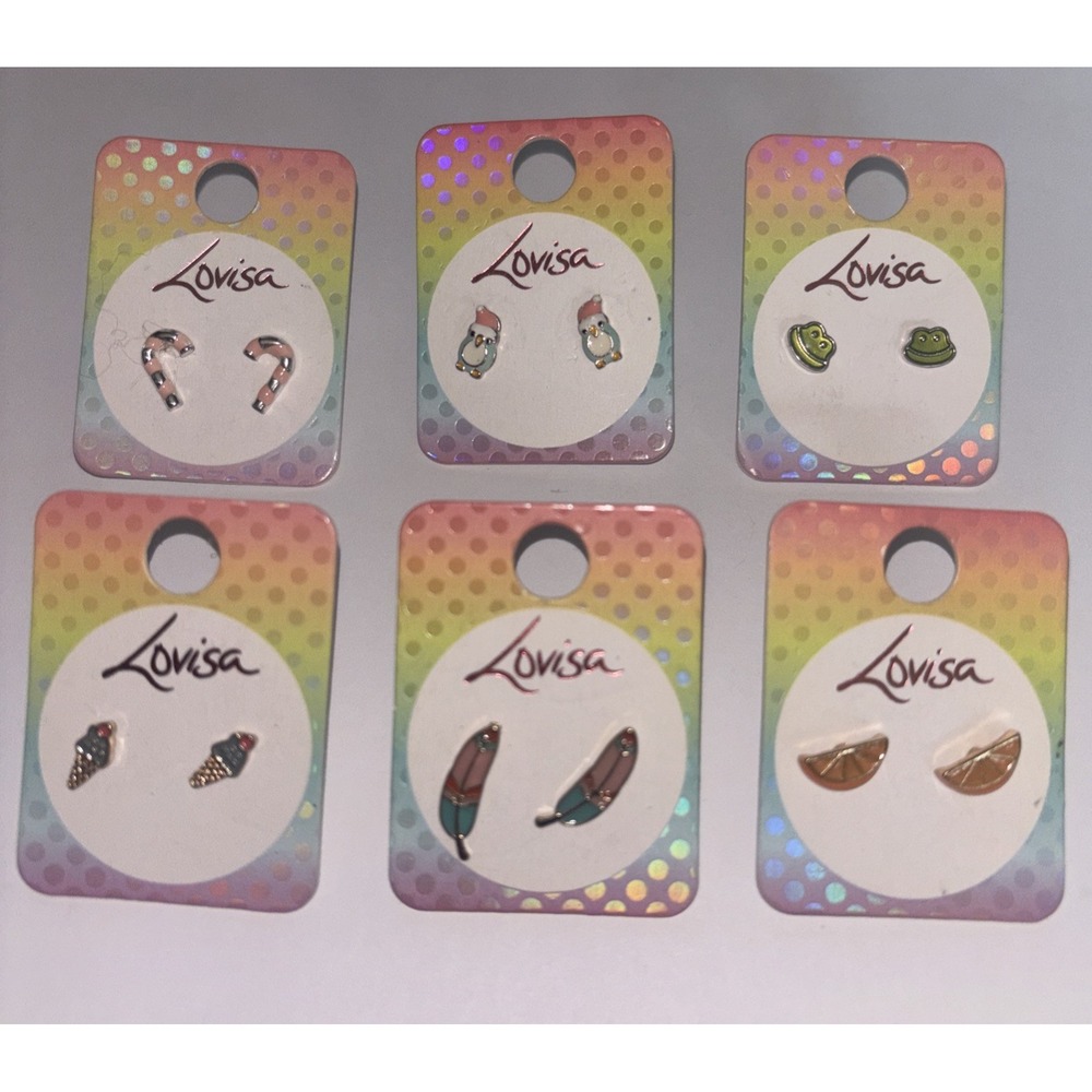 Lovisa Kids Enamel Stud Earring Lot of 6 - Animals, Fruit, Treats NEW